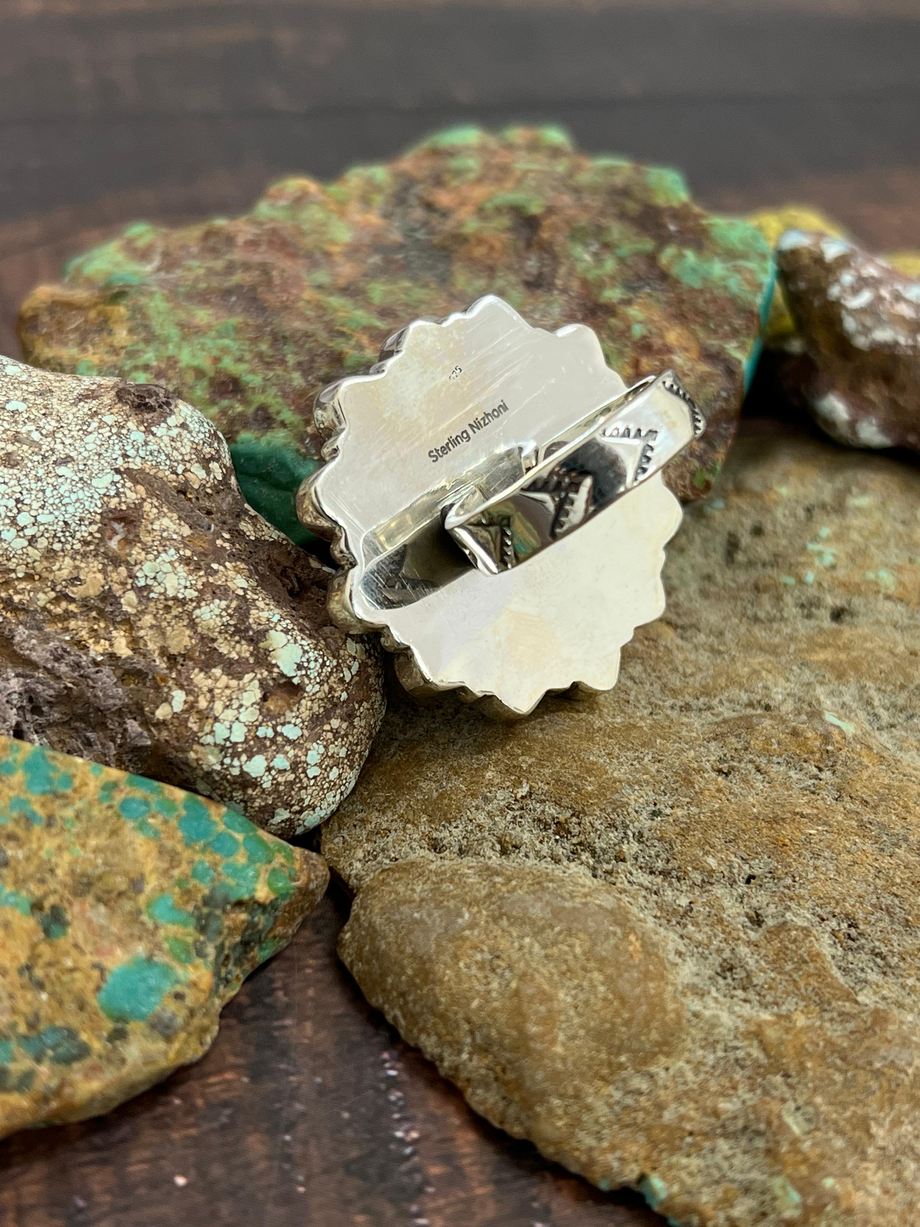 ** 4TH OF JULY ** Handmade Sterling Silver Synthetic Opal Adjustable Ring with Signed Nizhoni