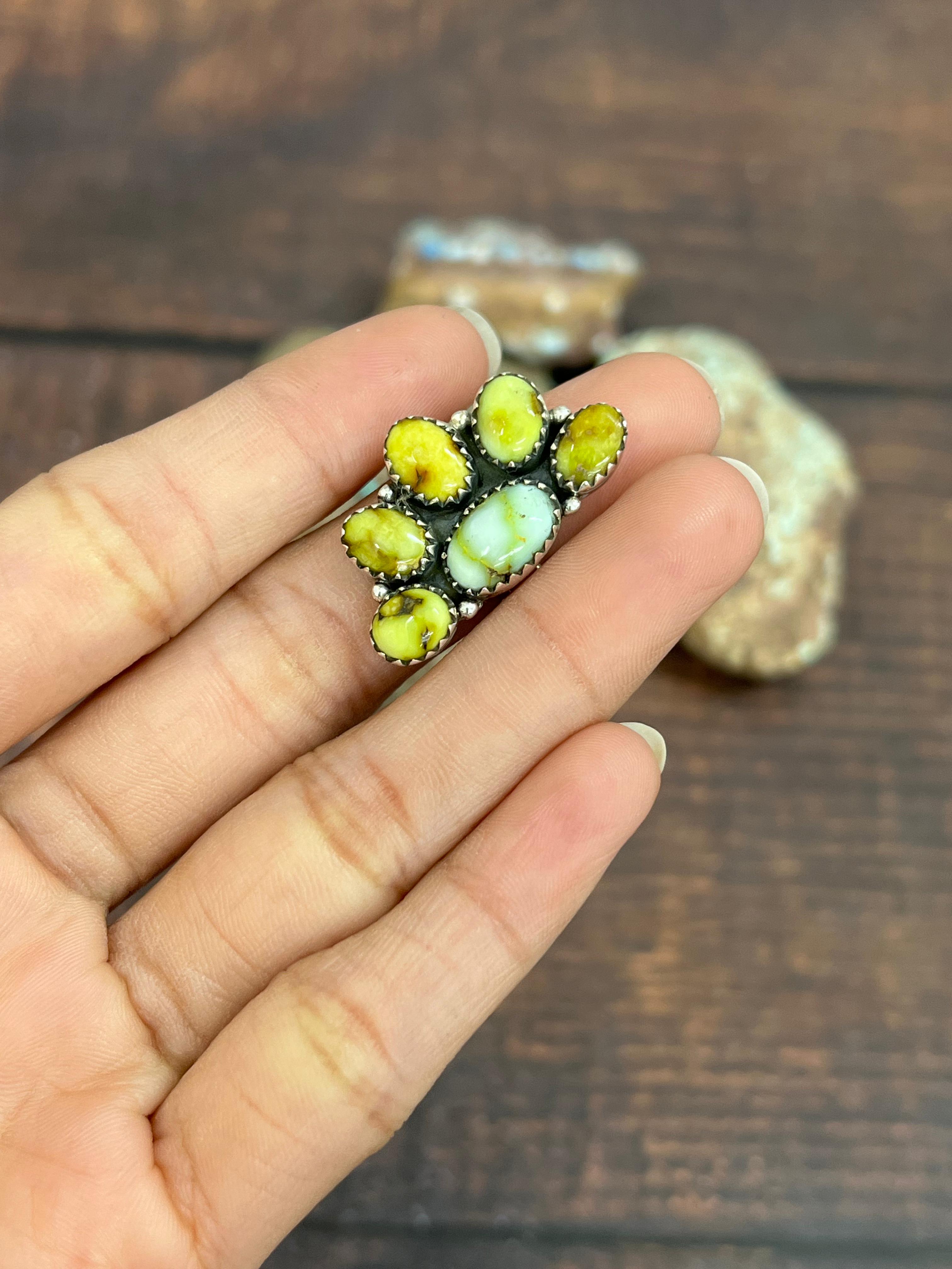 Handmade Sterling Silver Palomino Turquoise Adjustable Ring with Signed Nizhoni