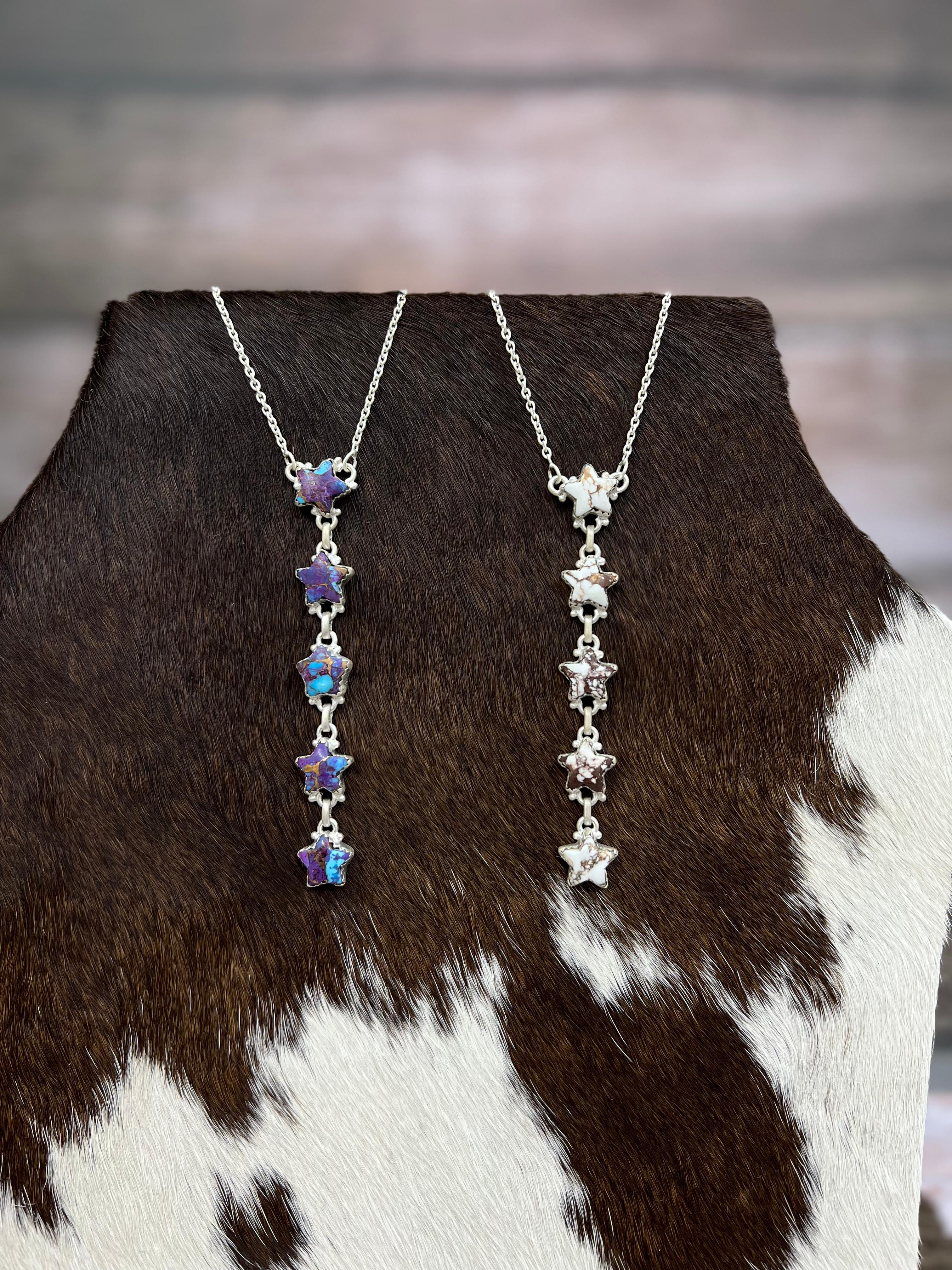 Handmade Sterling Silver Purple Copper Turquoise, Wild Horse Necklace with Signed Nizhoni