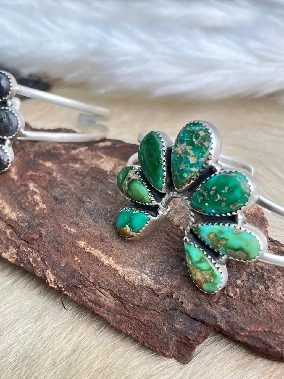 Handmade Sterling Silver Sonoran and Blackjack Turquoise Bracelet "Signed Nizhoni"