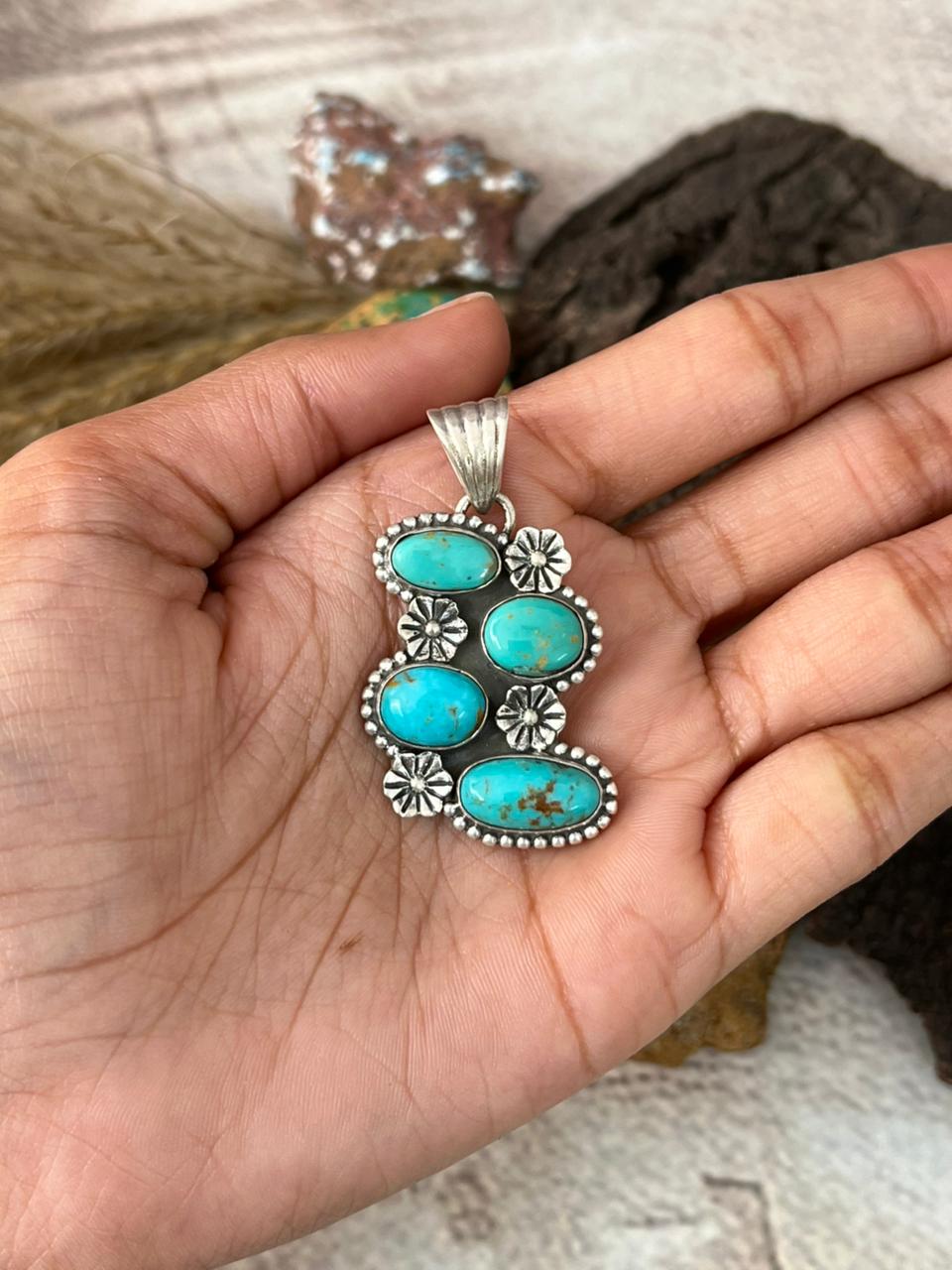 Handmade Sterling Silver Santa Maria Turquoise Pendant "Signed Nizhoni"