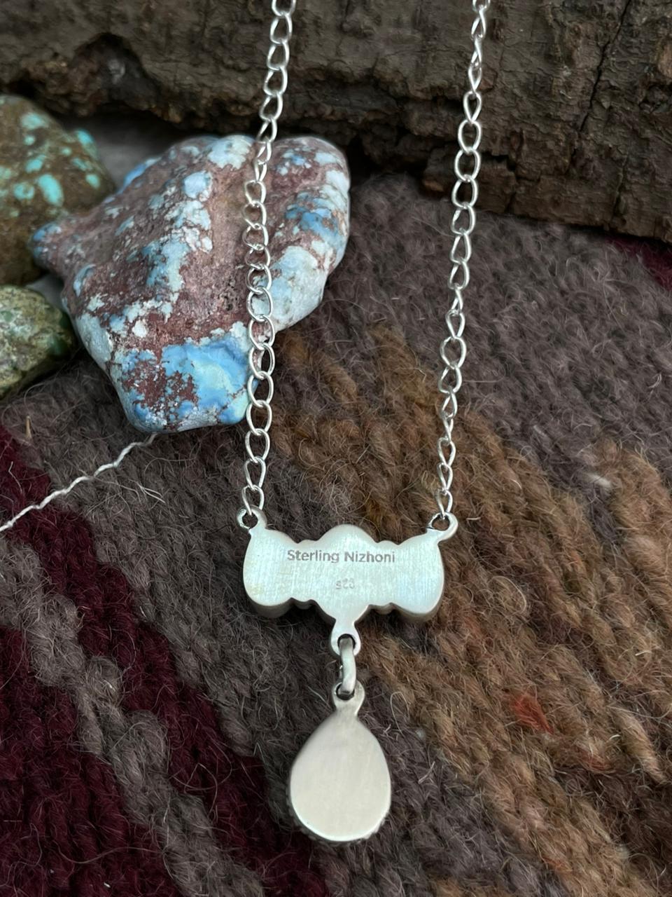 Handmade Sterling Silver Emerald Valley Turquoise Necklace "Signed Nizhoni"