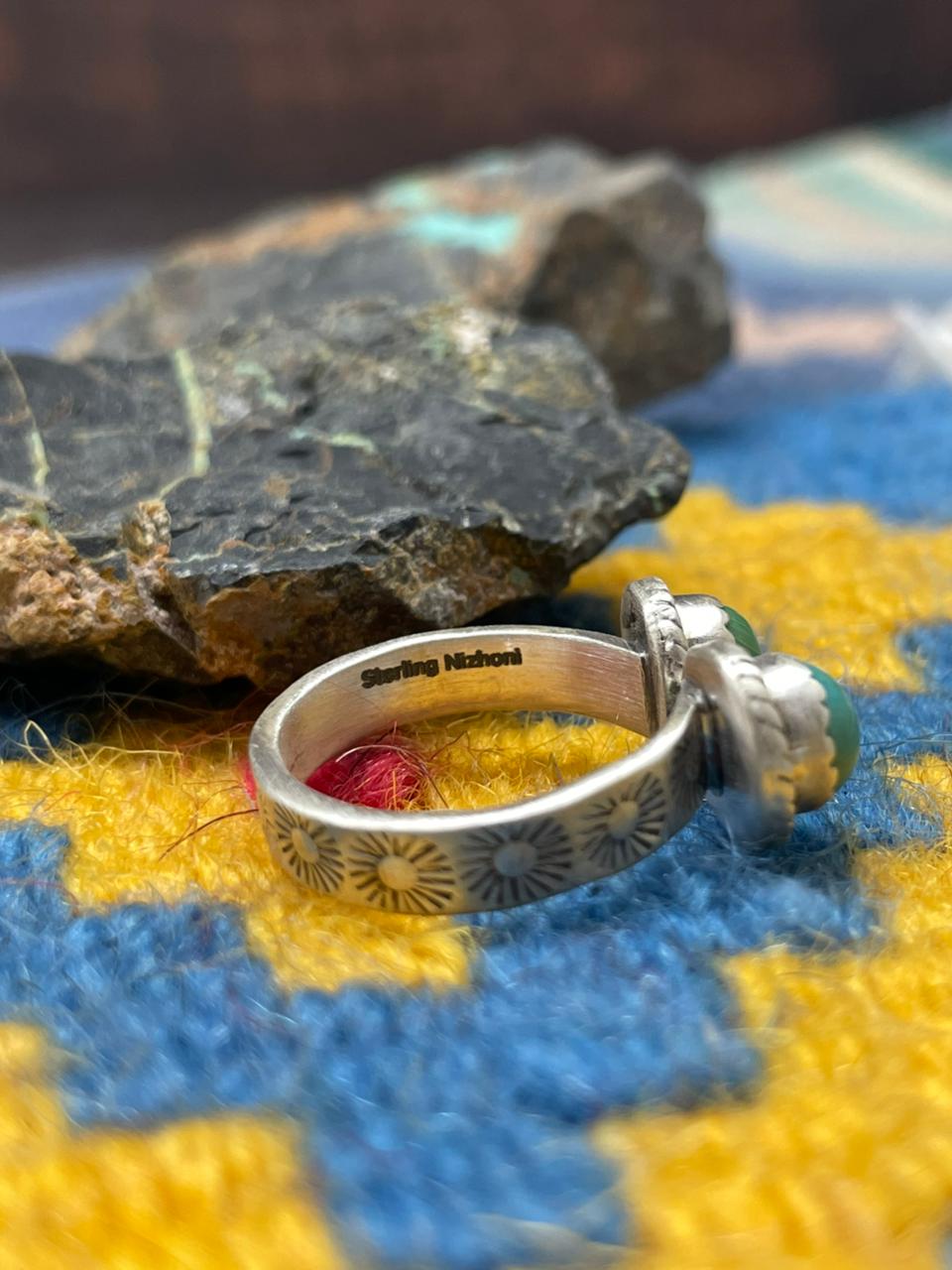 Handmade Sterling Silver Kingman Turquoise Adjustable Ring " Signed Nizhoni"