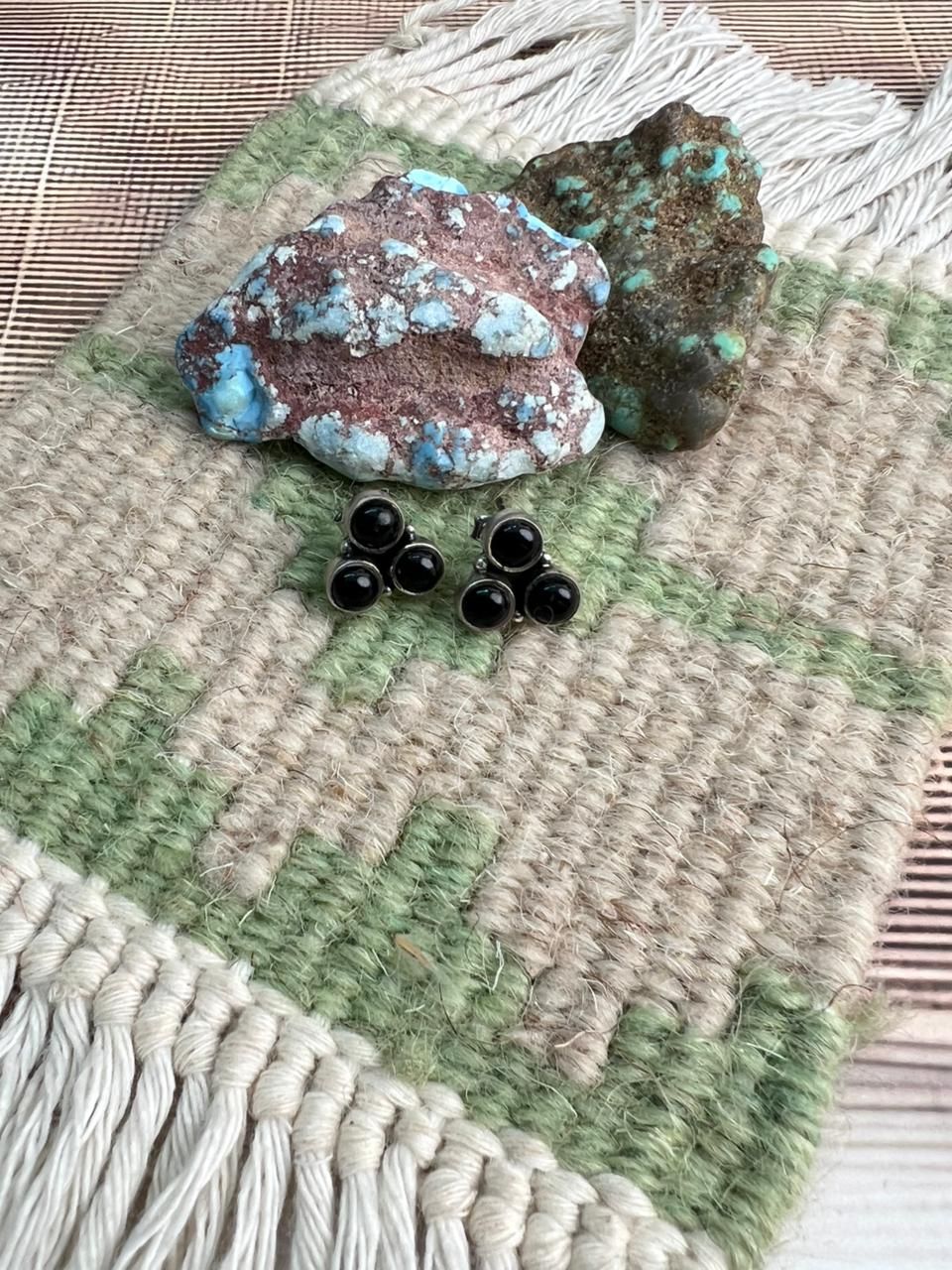 Handmade Sterling Silver Black Onyx Post Studs Earrings "Signed Nizhoni"