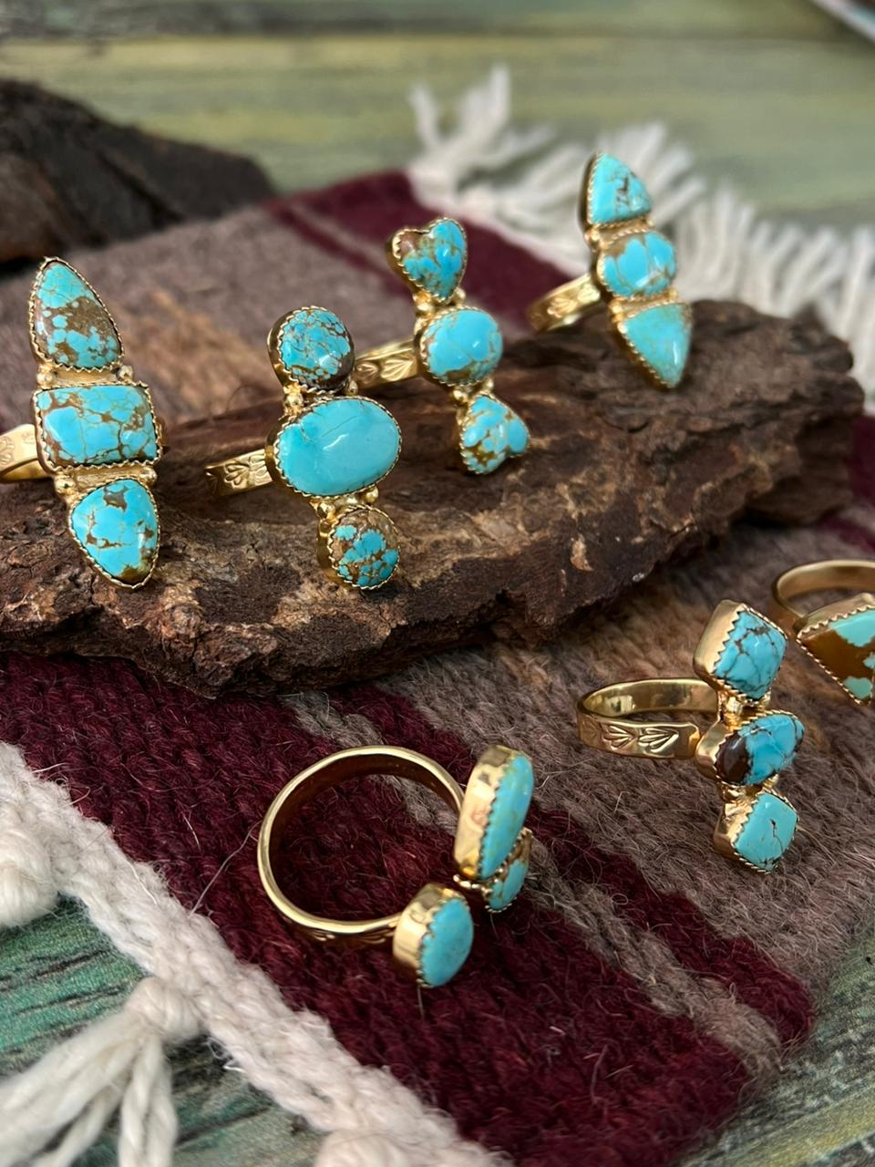 “The Golden Collection” Handmade Number 8 Turquoise with Gold Adjustable Ring
