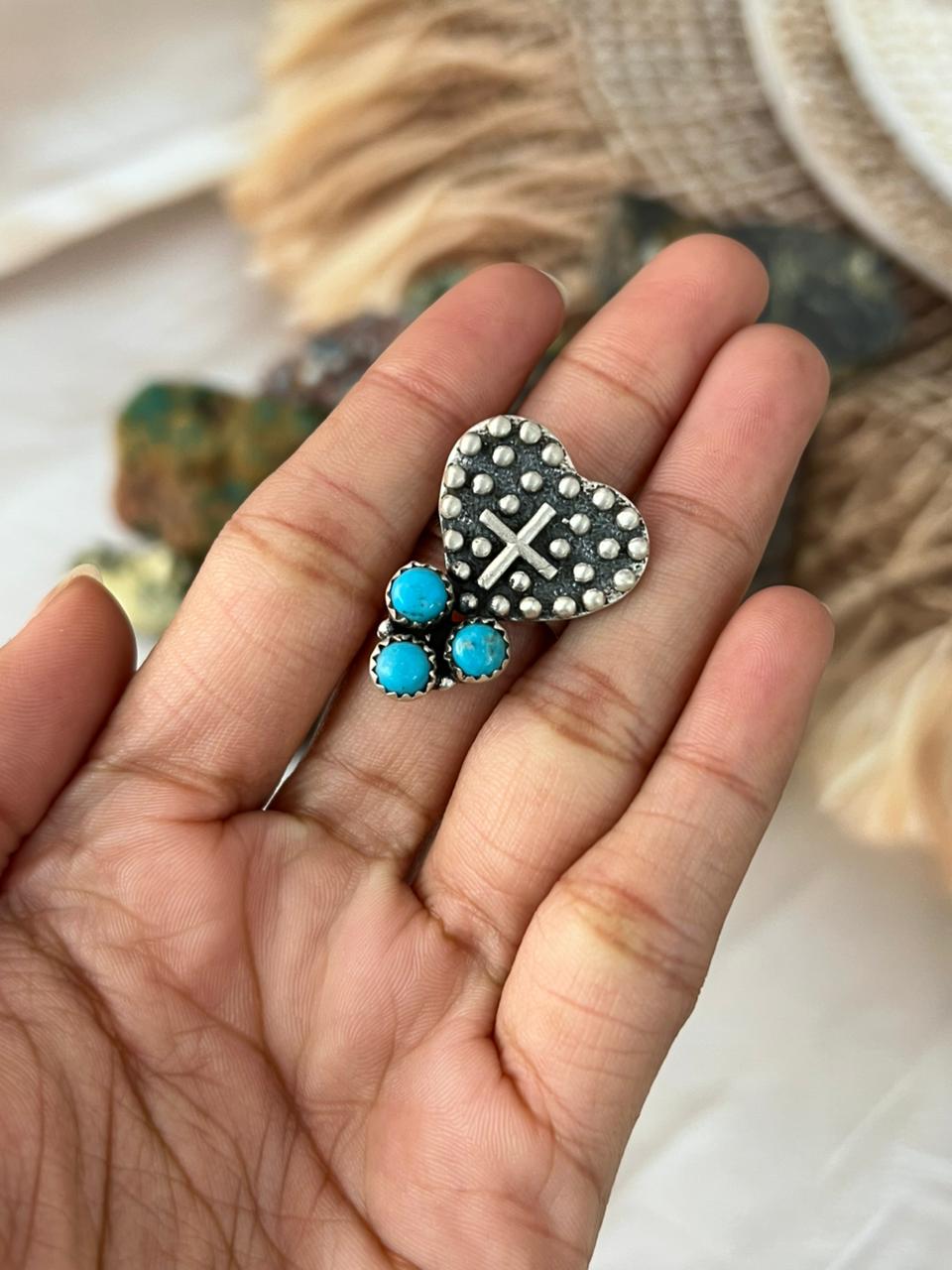 Handmade Sterling Silver Kingman Turquoise Adjustable Ring "Signed Nizhoni"