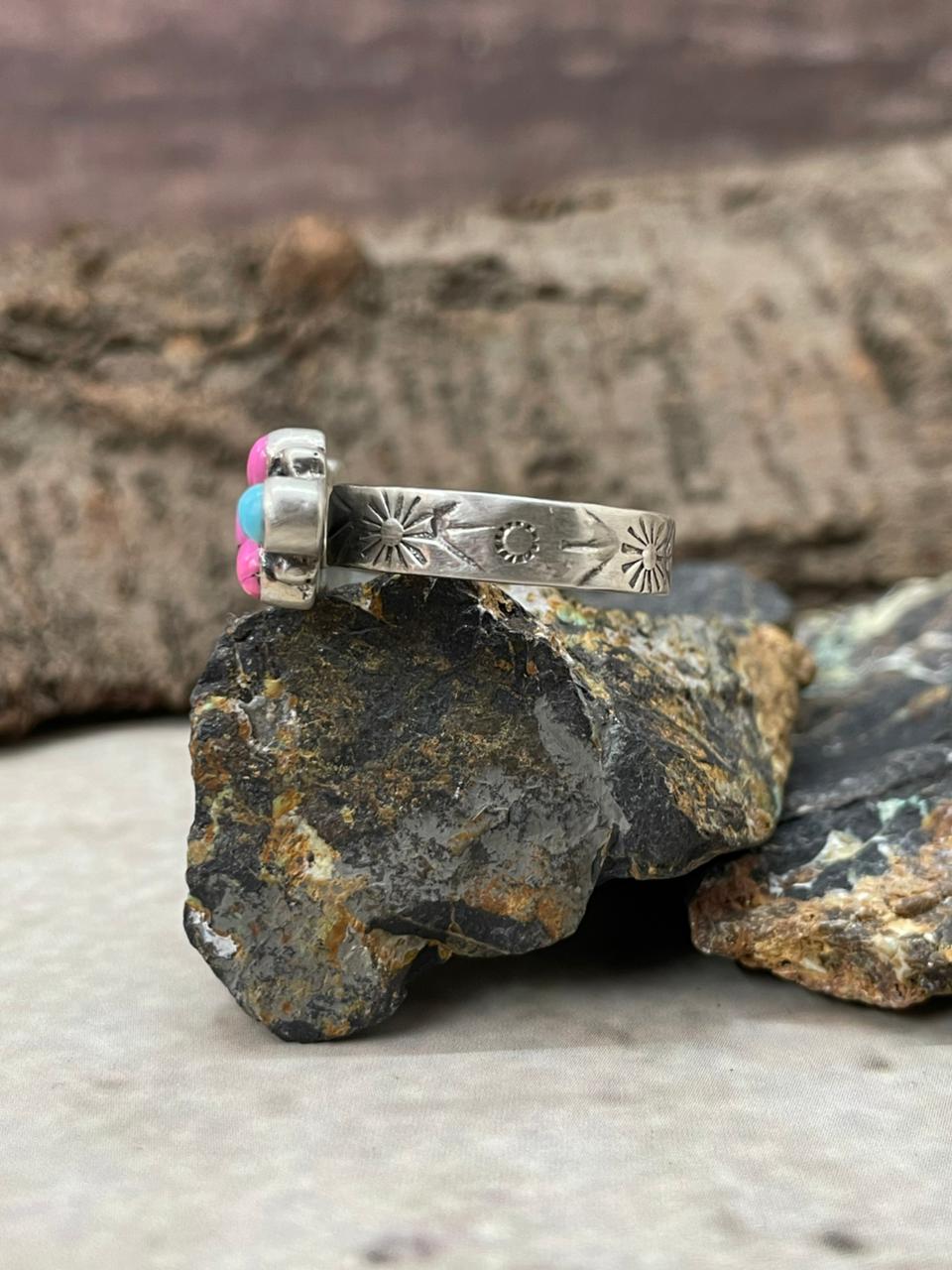 "Heart Collection" Handmade Sterling Silver Cotton Candy Adjustable Ring "Signed Nizhoni"