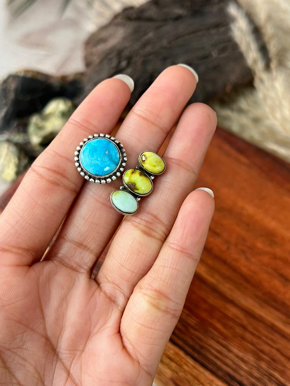 Handmade Sterling Silver White Water with Palomino Turquoise Collection: Adjustable Ring "Signed Nizhoni"