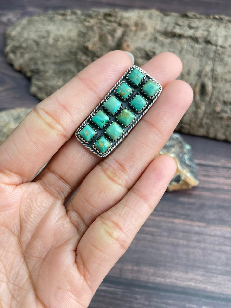 Handmade Sterling Silver Kingman Turquoise Bar Adjustable Ring "Signed Nizhoni"