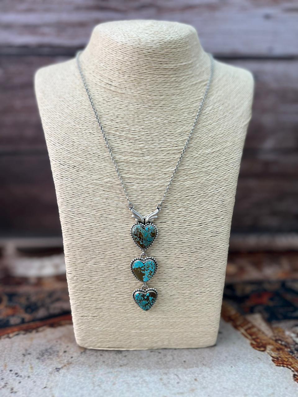 Handmade Sterling Silver Number 8 Turquoise Heart Necklace "Signed Nizhoni"
