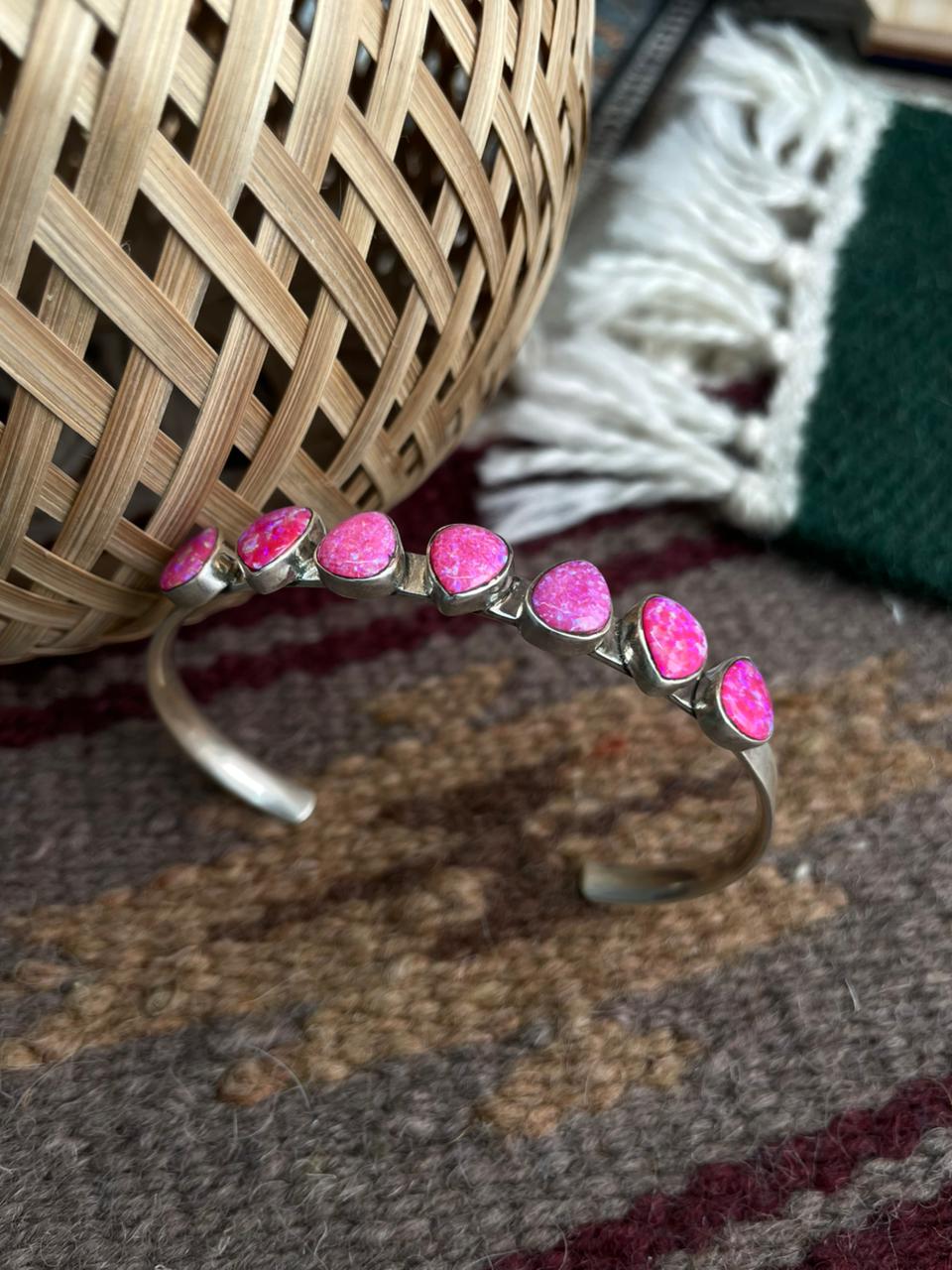 Handmade Sterling Silver Hot Pink Cuff Bracelet "Signed Nizhoni"