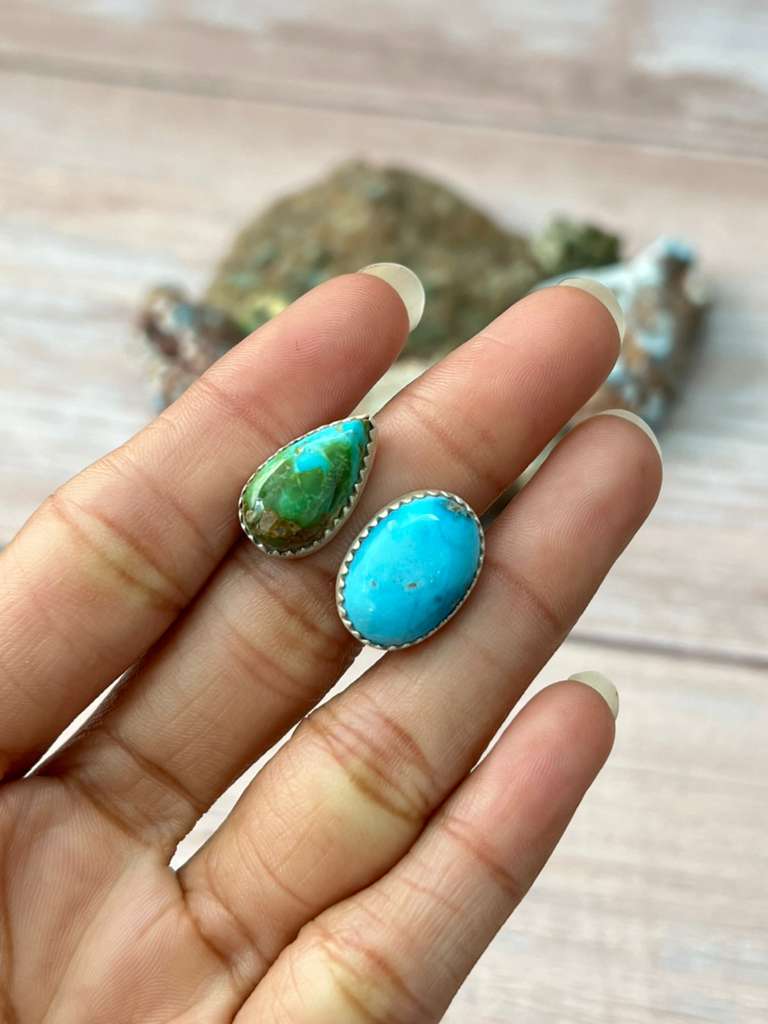 Handmade Sterling Silver Golden Hills with Sonoran Mountain Turquoise Adjustable Ring "Signed Nizhoni"