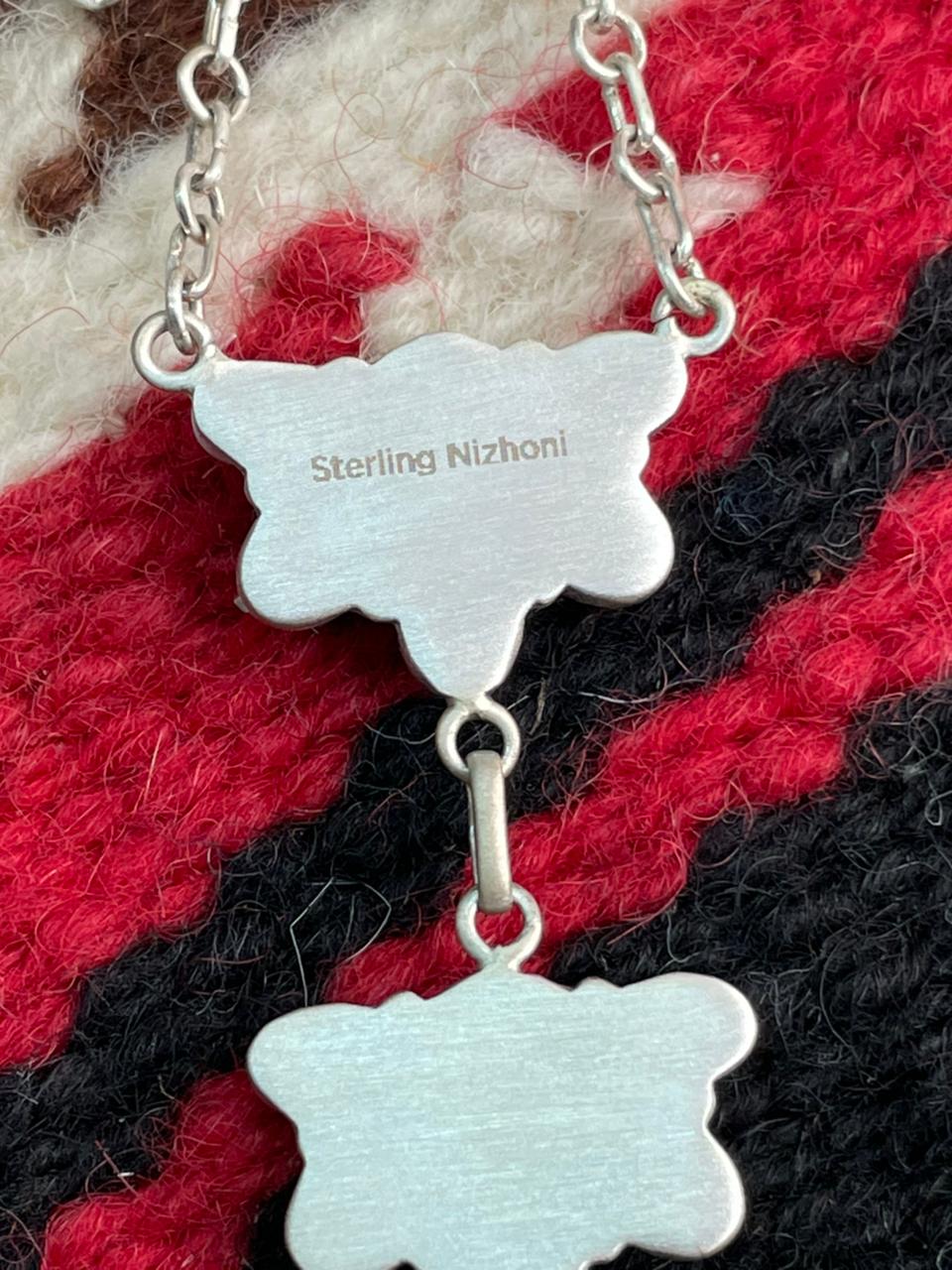 Handmade Sterling Silver Kingman with Orange Mojave and Grape Dahlia Necklace "Signed Nizhoni"