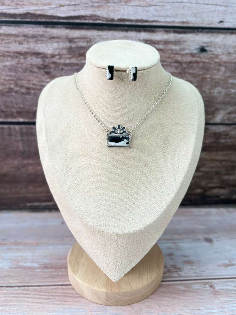 Handmade Sterling Silver White Buffalo Necklace Earrings Set with Signed Nizhoni