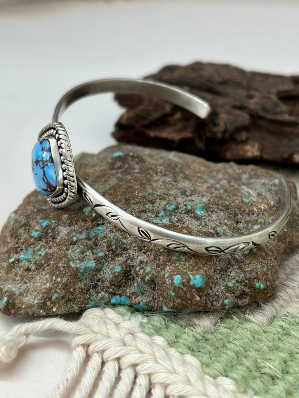Handmade Sterling Silver Golden Hills Turquoise Cuff Bracelet "Signed Nizhoni"