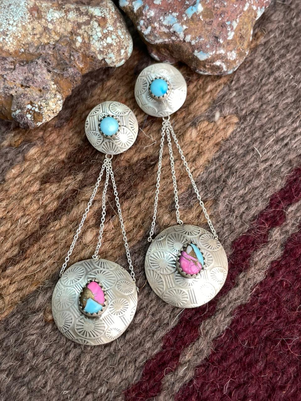 Handmade Sterling Silver Cotton Candy Post Dangle Earrings "Signed Nizhoni"