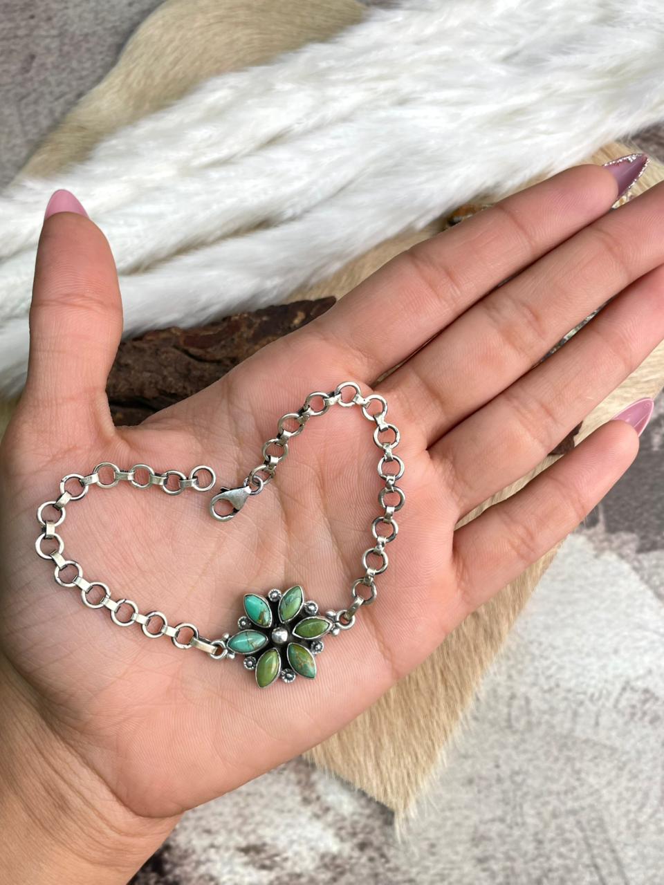 Handmade Sterling Silver Kingman Turquoise Bracelet "Signed Nizhoni"