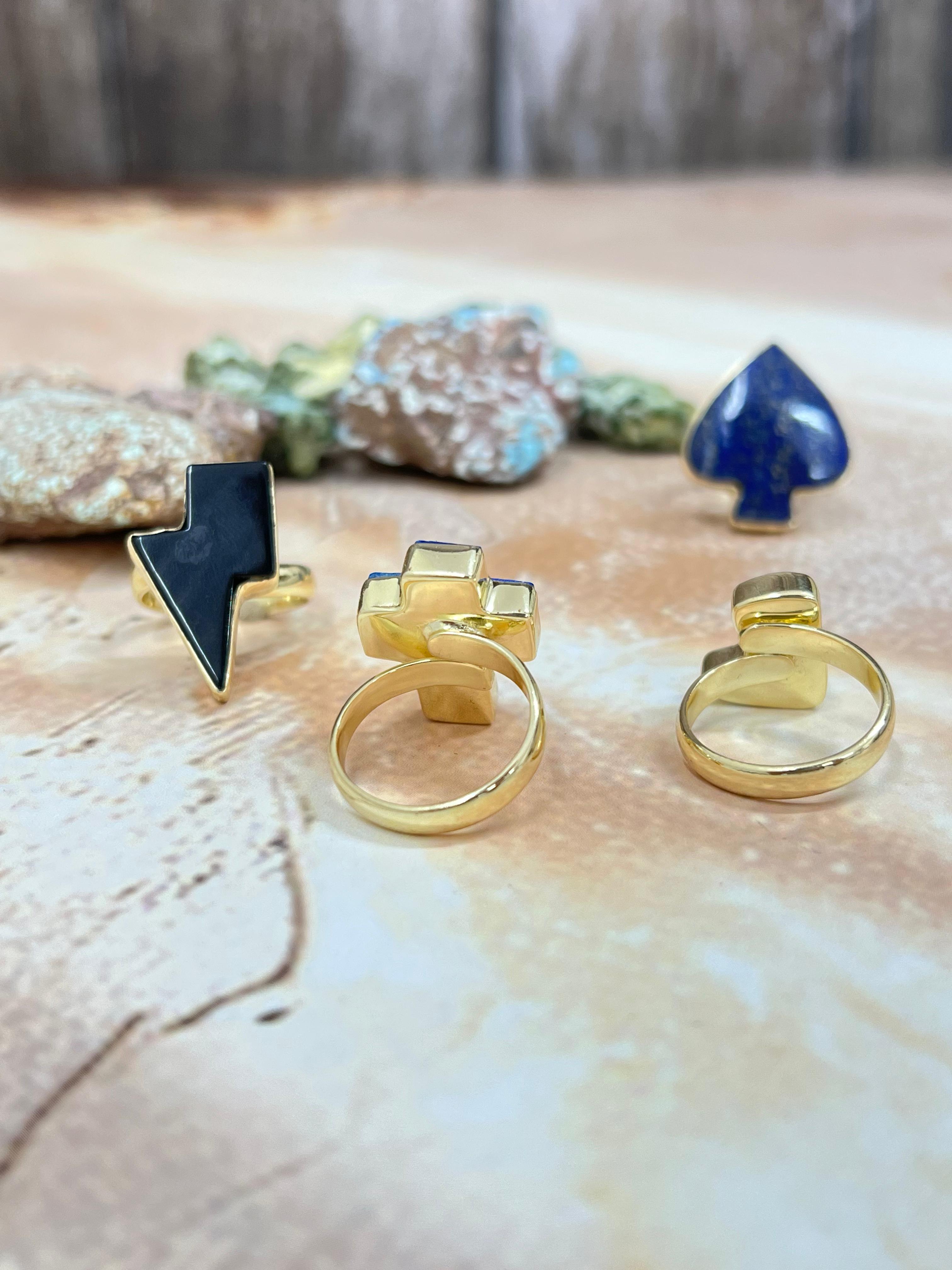 “The Golden Collection” Natural Wild Horse, Lapis, Black Onyx Adjustable Ring