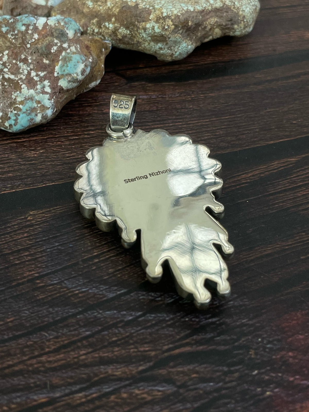 Handmade Sterling Silver Kachina Turquoise Pendant with Signed Nizhoni