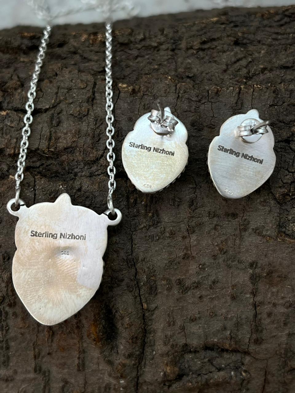 Handmade Sterling Silver Blue Matrix Necklace Earrings Set "Signed Nizhoni"