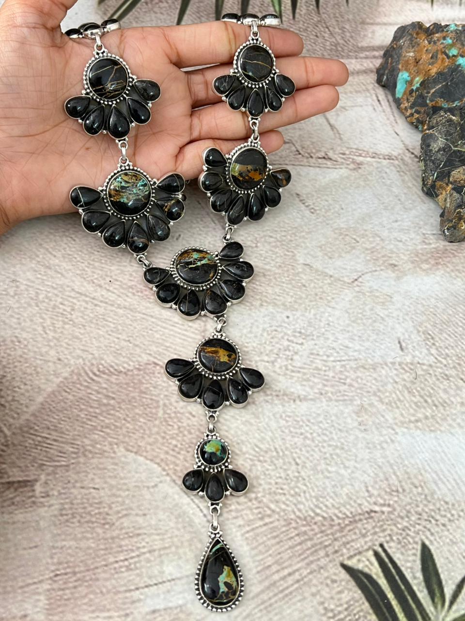 Handmade Sterling Silver Blackjack Turquoise Necklace "Signed Nizhoni"