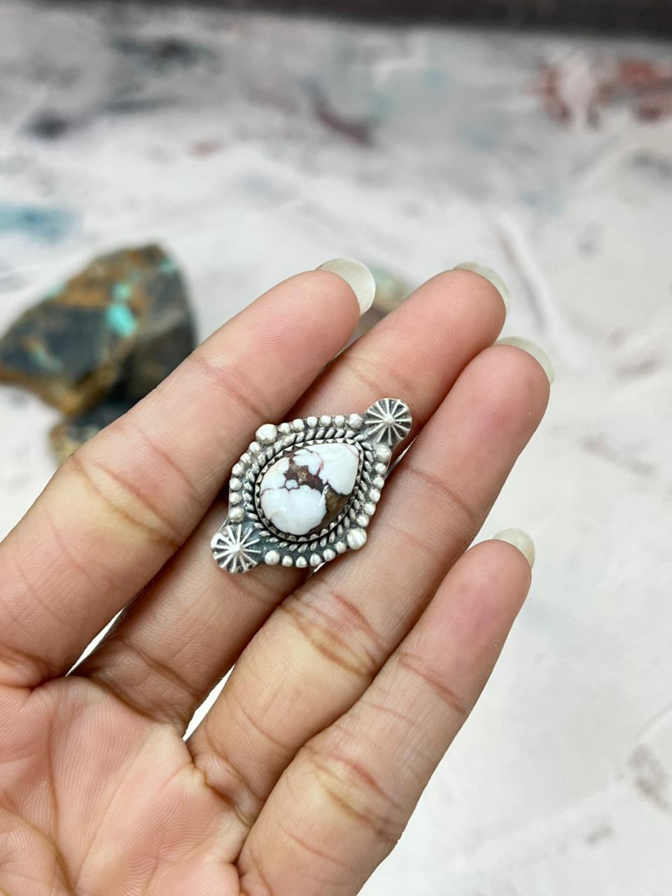 Handmade Sterling Silver Wildhorse Magnesite Adjustable Ring "Signed Nizhoni"