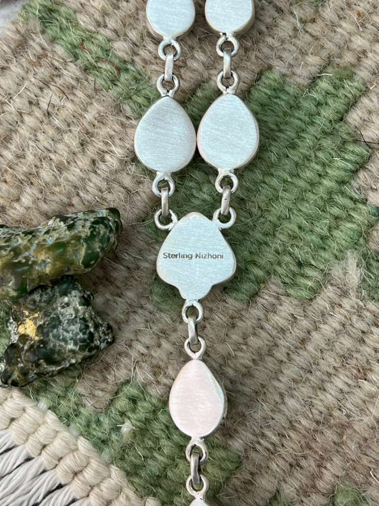 Handmade Sterling Silver Wild Horse Magnesite with Kingman Turquoise Necklace with Signed Nizhoni