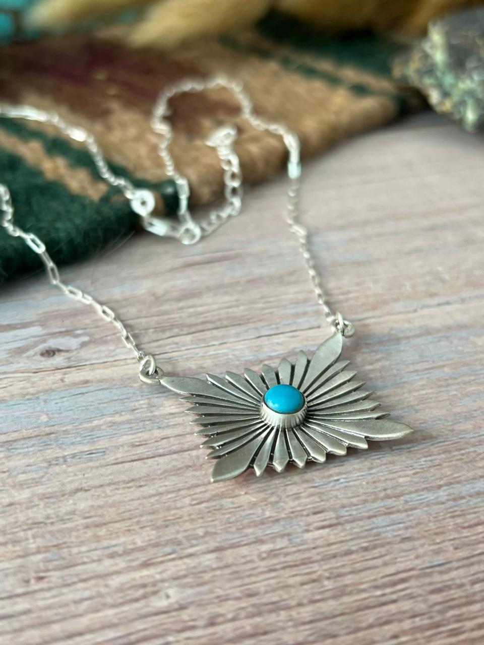 Handmade Sterling Silver Kingman Turquoise Necklace "Signed Nizhoni"
