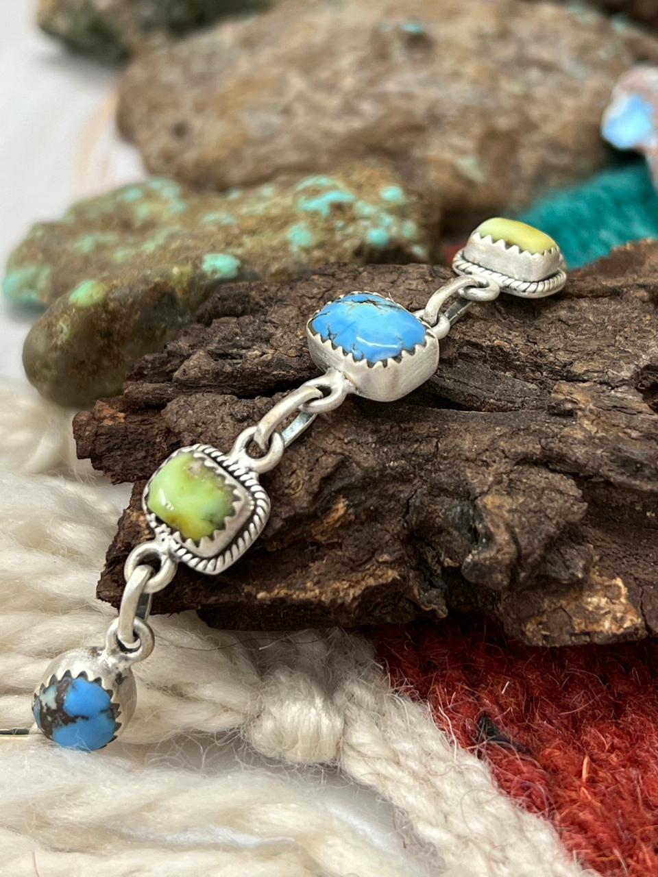 Handmade Sterling Silver Palomino with Golden Hills Turquoise Chain Bracelet "Signed Nizhoni"