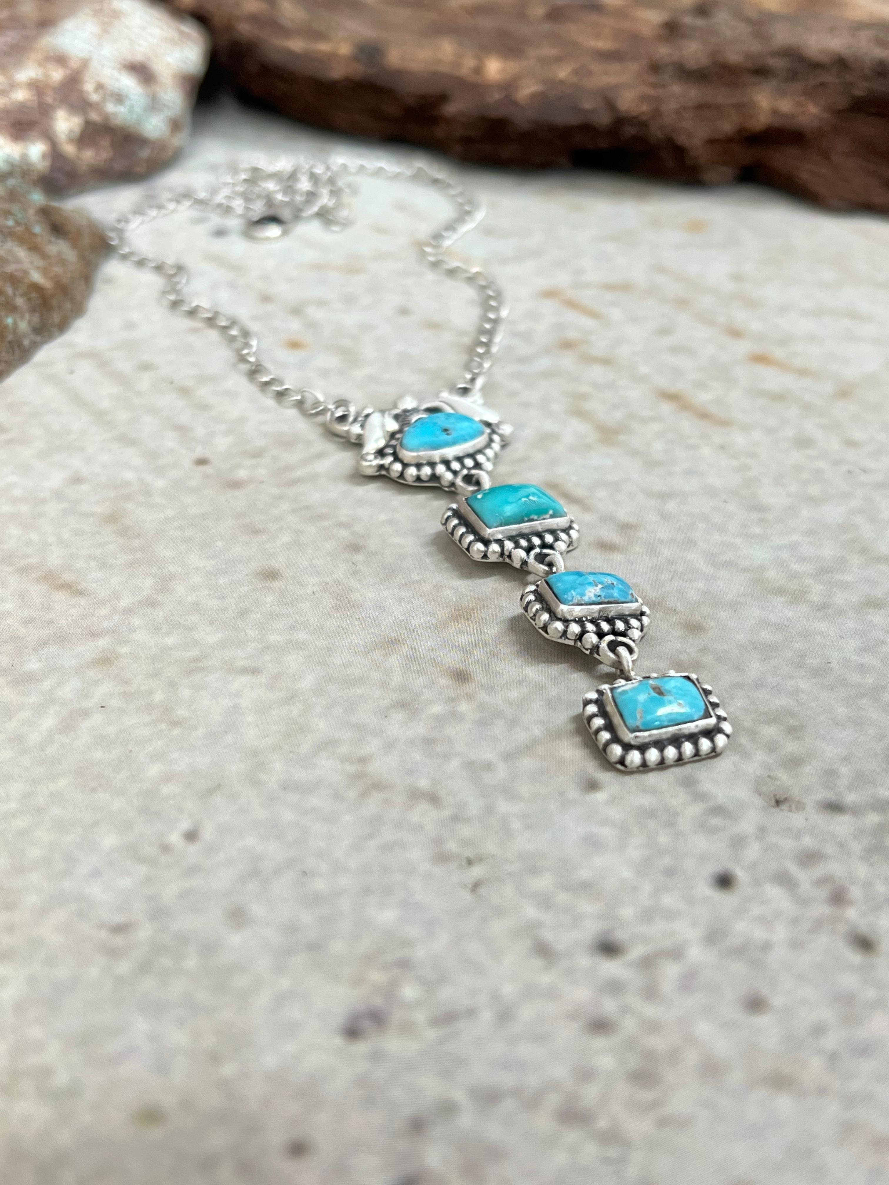 Handmade Sterling Silver White Water Turquoise Necklace Signed Nizhoni