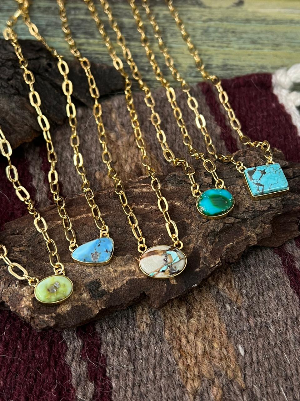 “The Golden Collection” The Grand Mesa Handmade Number 8 Turquoise with Gold Multi Stones Necklace