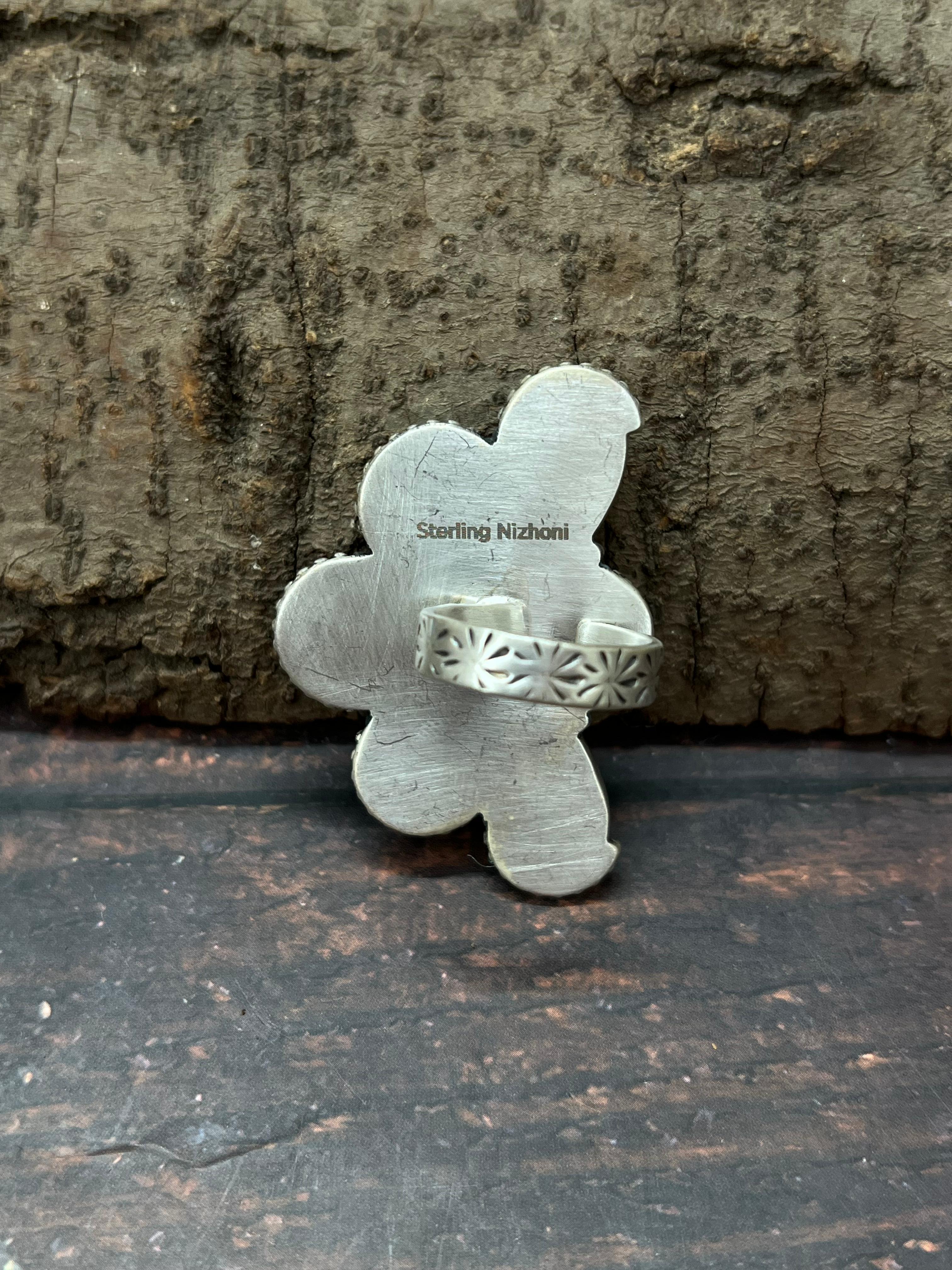 Handmade Sterling Silver Number 8 Turquoise Adjustable Ring with Signed Nizhoni