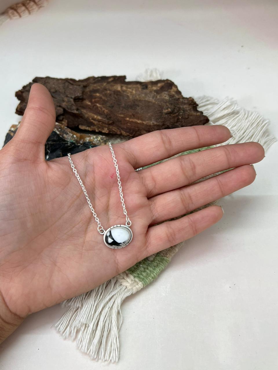 Handmade Sterling Silver White Buffalo Necklace "Signed Nizhoni"