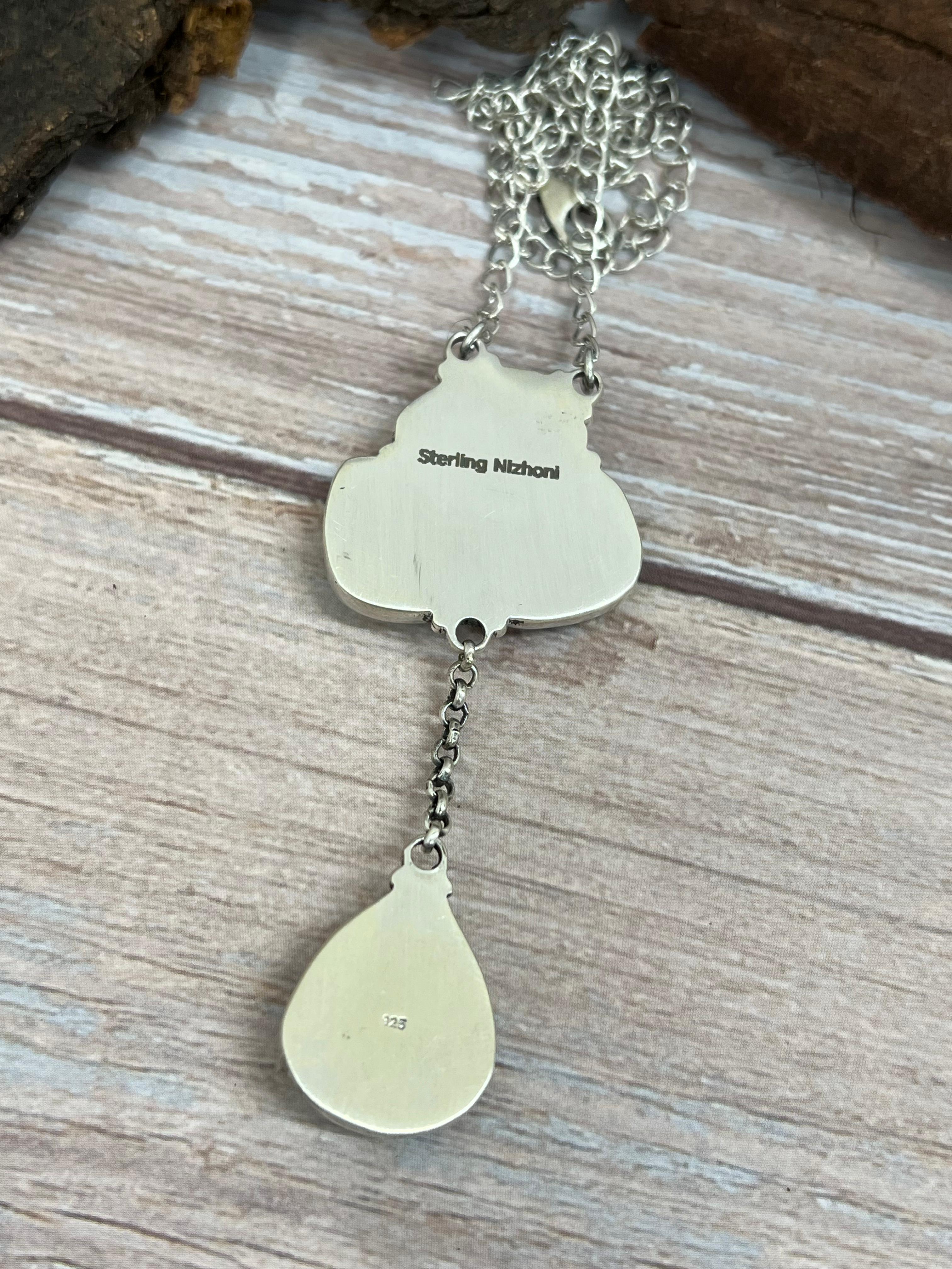 Handmade Sterling Silver Emerald Rose Necklace with Signed Nizhoni