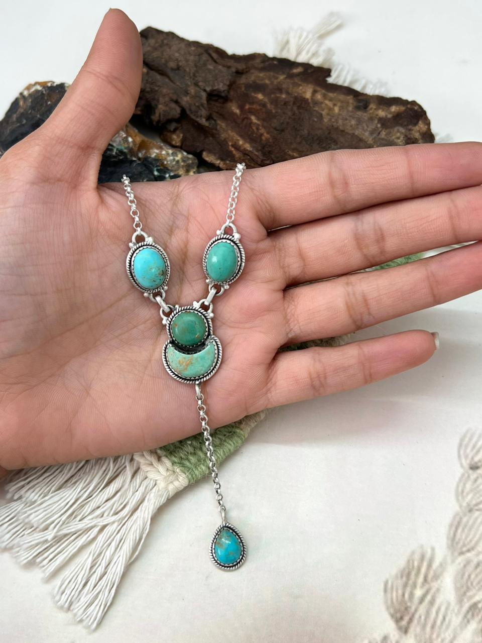 Handmade Sterling Silver Old Stock Royston Turquoise Necklace "Signed Nizhoni"