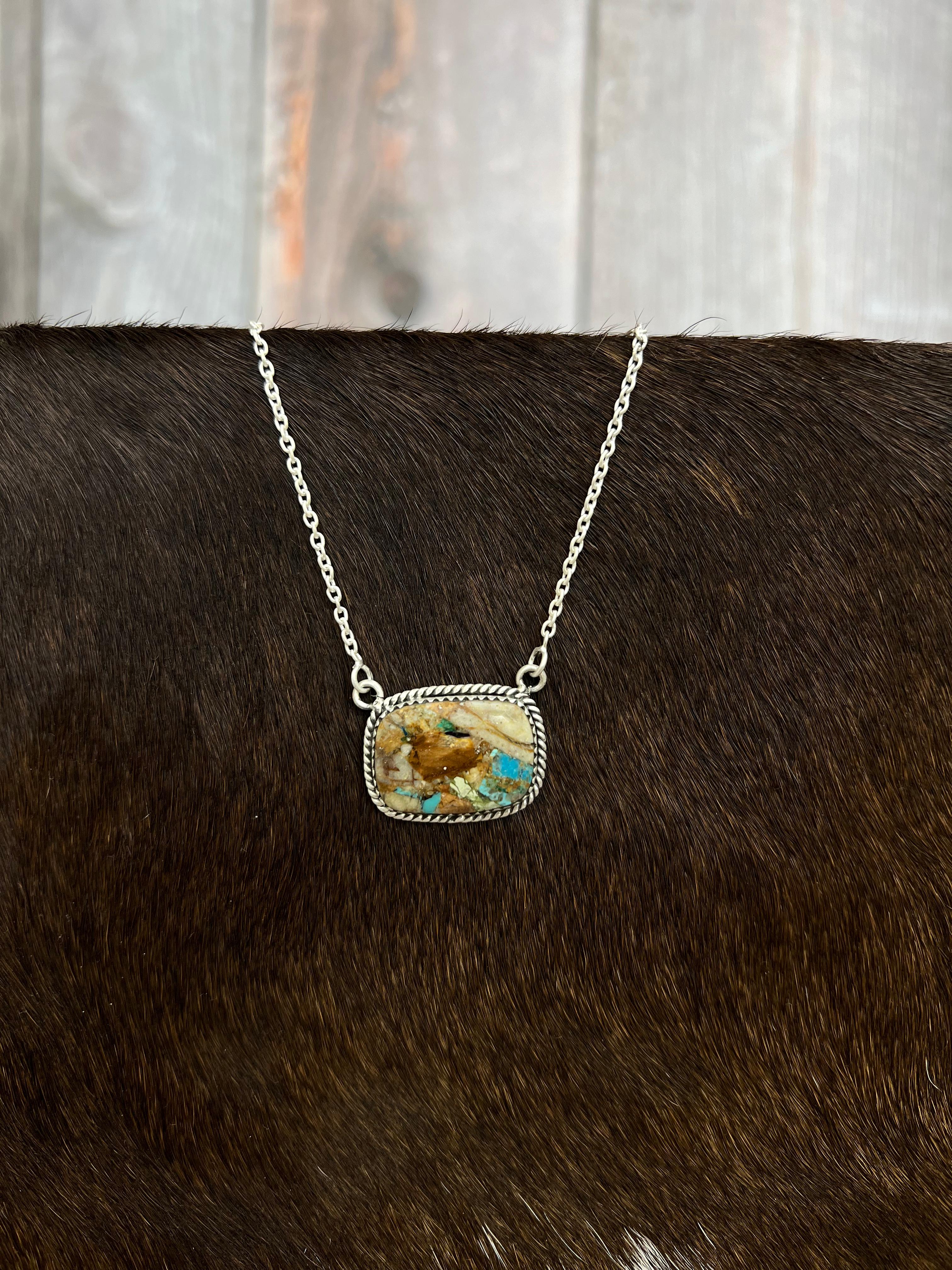 Handmade Sterling Silver Royston Turquoise Necklace with Signed Nizhoni