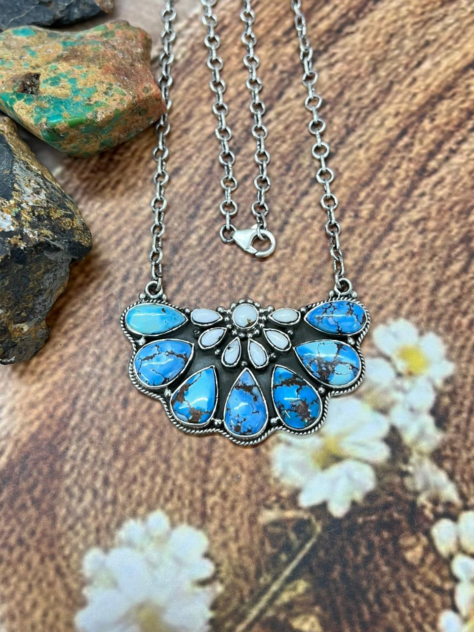 Handmade Sterling Silver Golden Hills with White Collection Necklace "Signed Nizhoni"