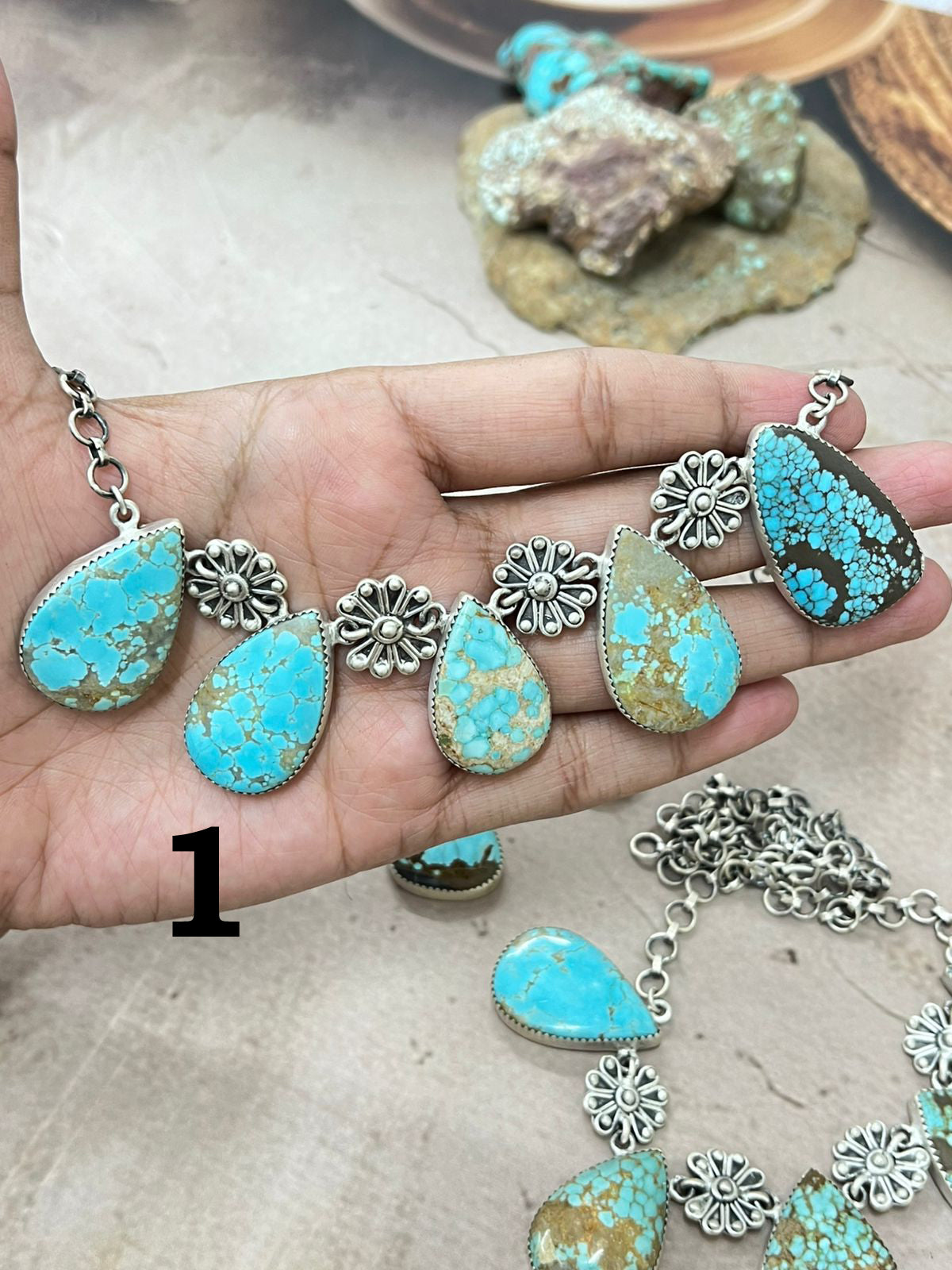 Handmade Sterling Silver Number 8 Turquoise Necklace with Signed Nizhoni