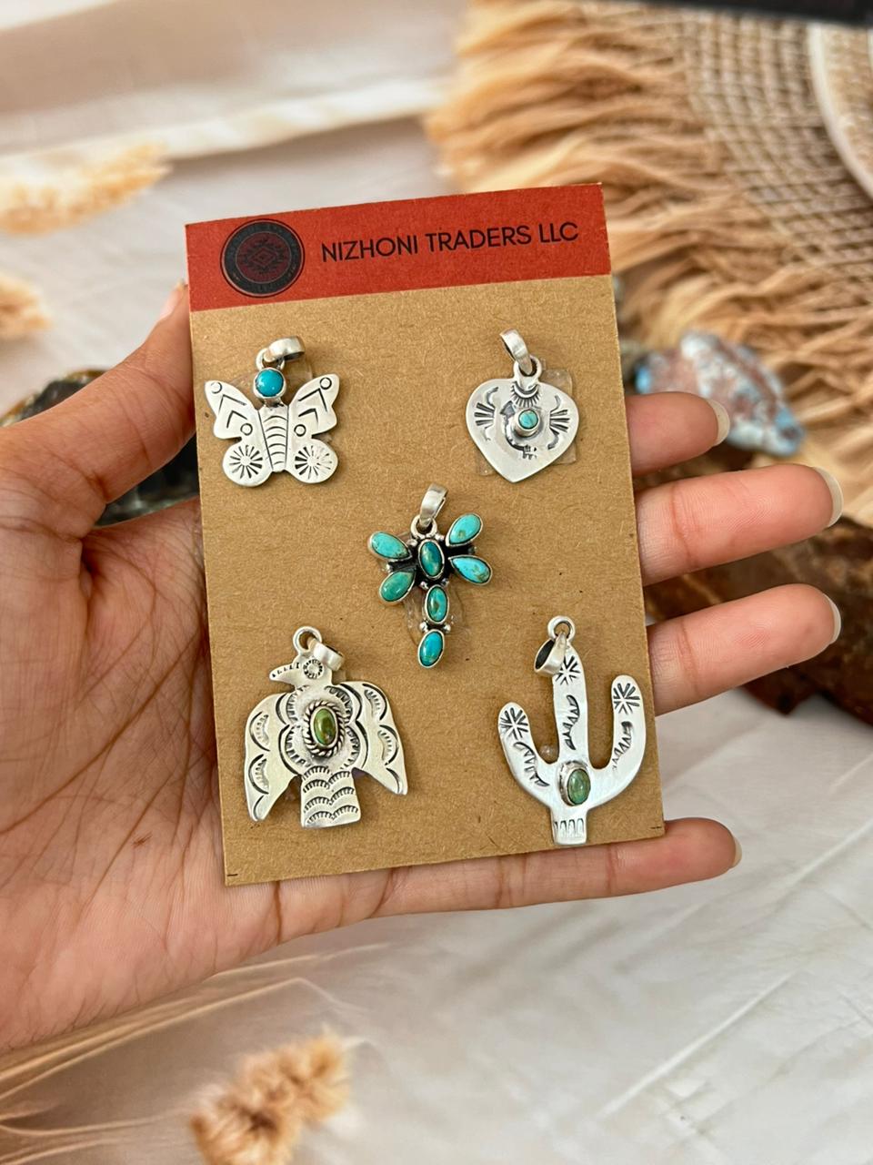 Handmade Sterling Silver Kingman Turquoise Pendant Card