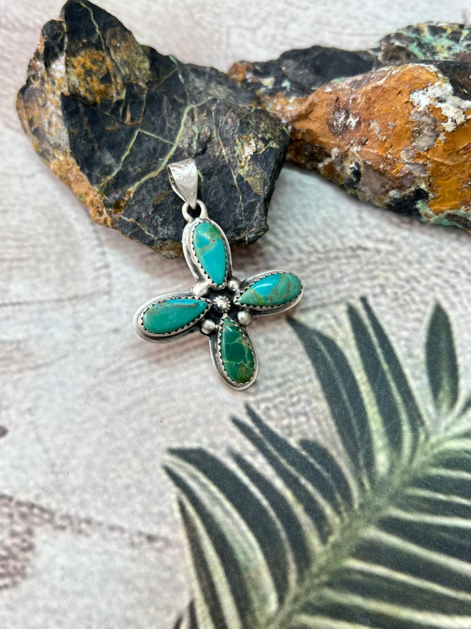 Handmade Sterling Silver Kingman Turquoise Pendant "Signed Nizhoni"