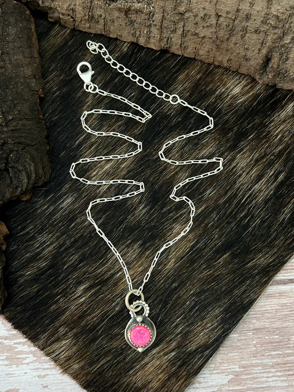 Handmade Sterling Silver Hot Pink Necklace "Signed Nizhoni"