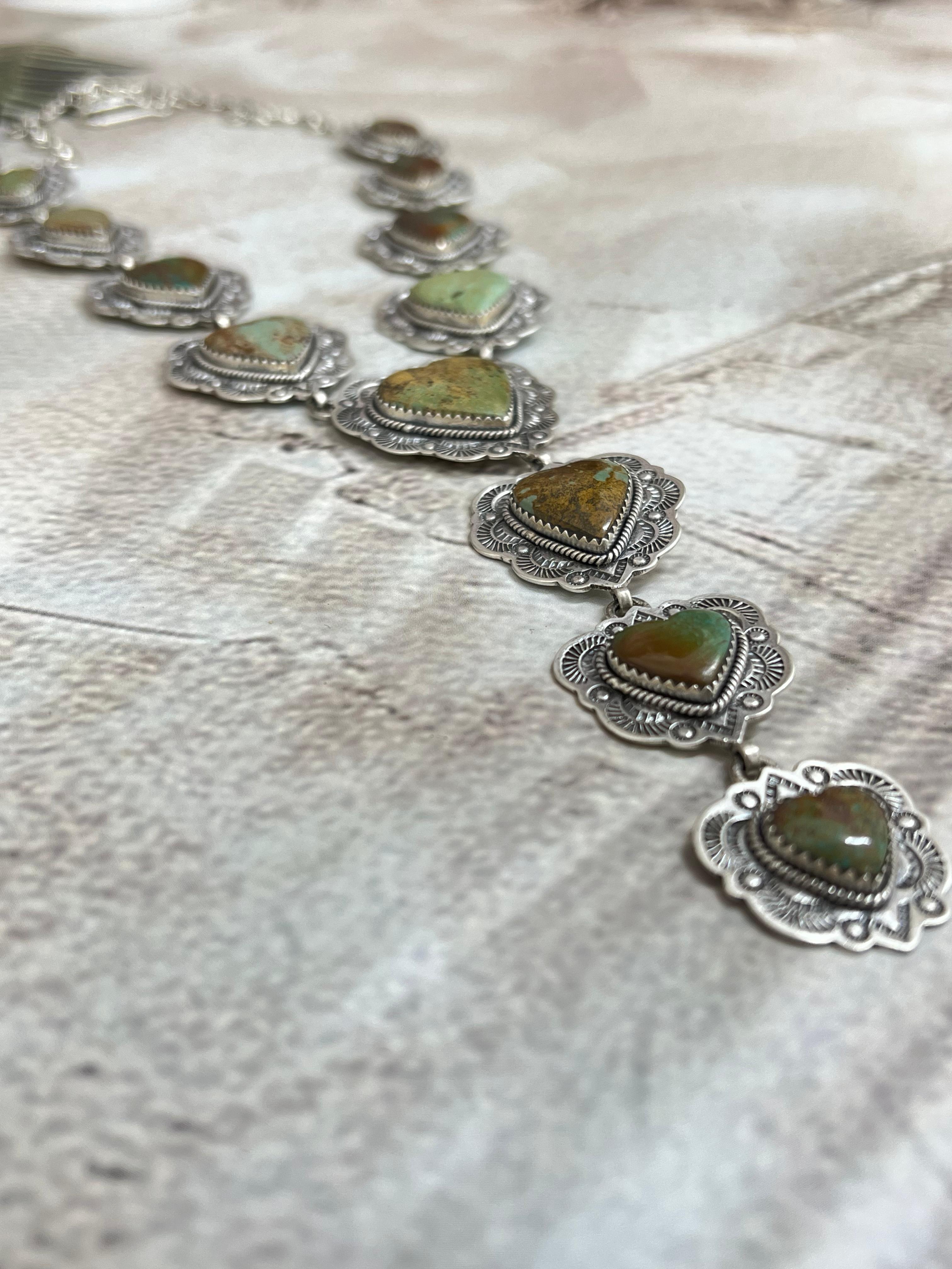 Handmade Sterling Silver Old Stock Royston Turquoise Necklace Signed Nizhoni