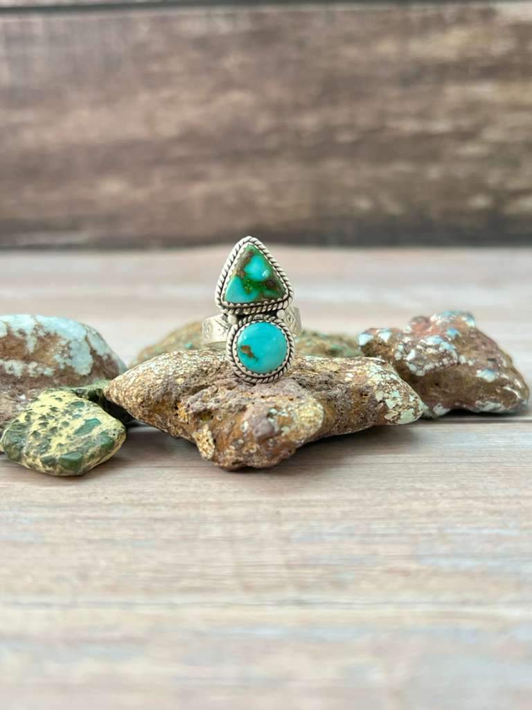 Handmade Sterling Silver Kingman Turquoise Adjustable Ring "Signed Nizhoni"