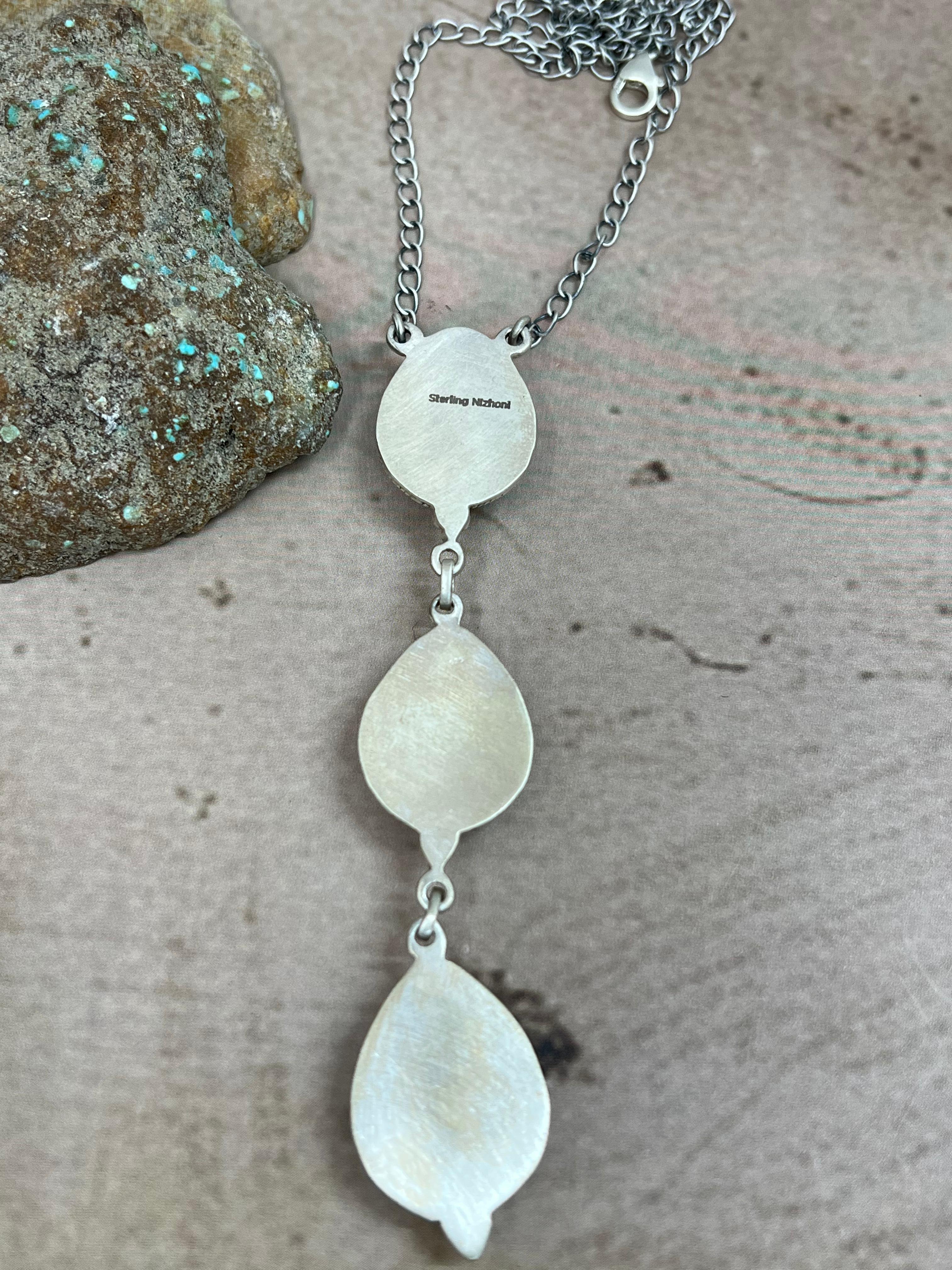 Handmade Sterling Silver Cotton Candy Turquoise Necklace with Signed Nizhoni