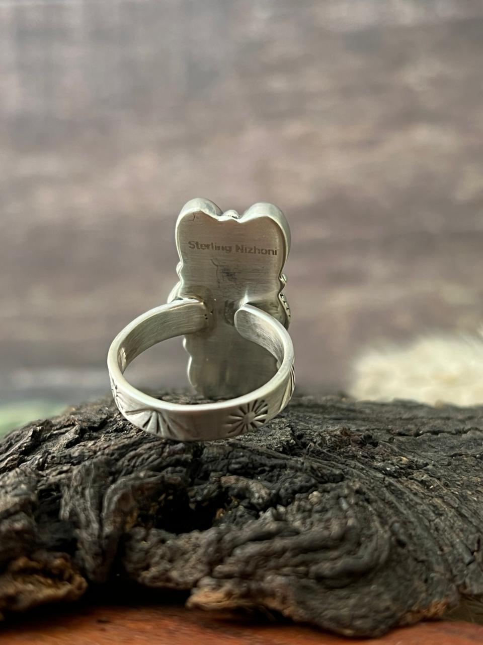 Handmade Sterling Silver Sierra Bella with Palomino Turquoise Collection: Adjustable Ring "Signed Nizhoni"