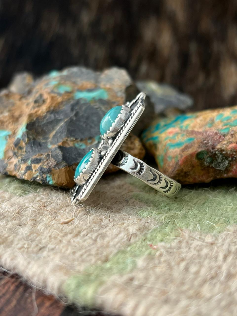 Handmade Sterling Silver Tibetan Turquoise Adjustable Ring "Signed Nizhoni"