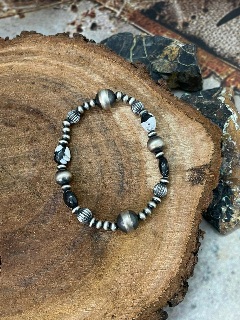 Handmade Sterling Silver Beaded White Buffalo Chain Bracelet (7)