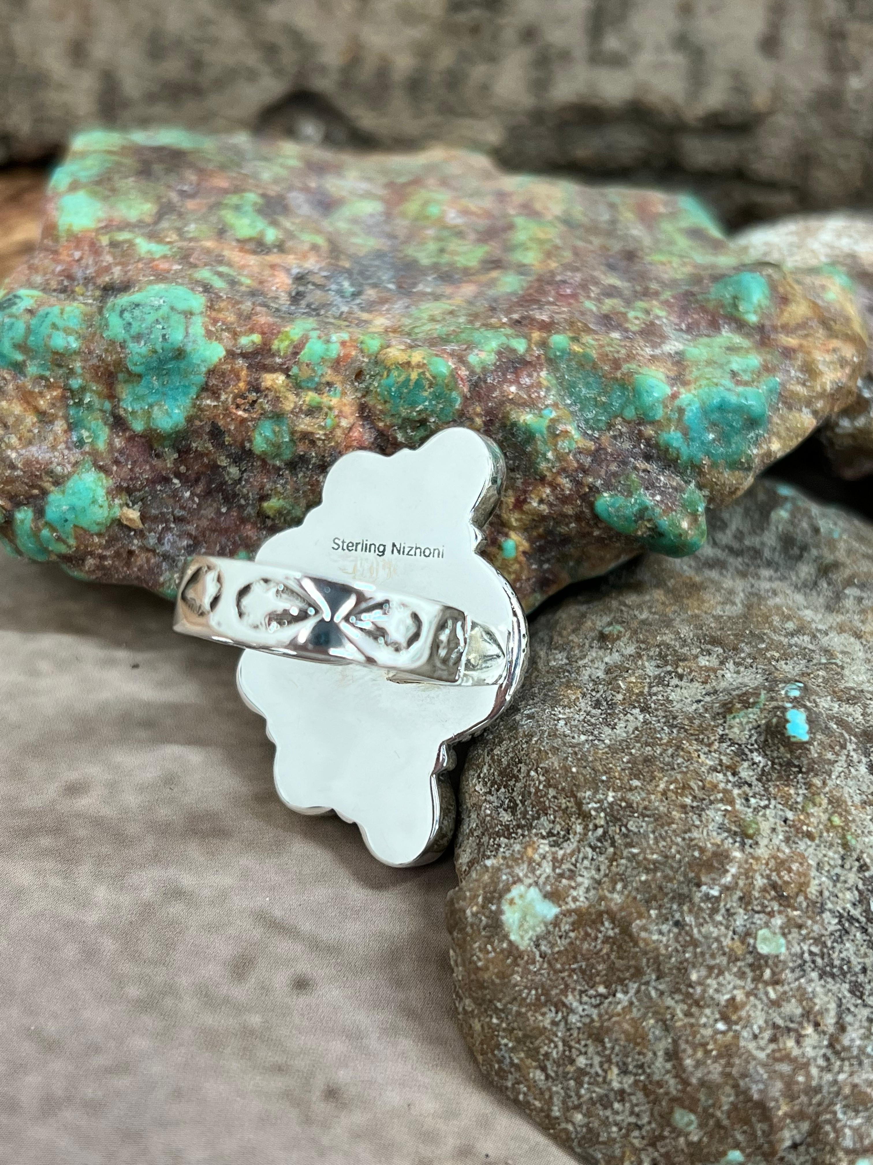 Handmade Sterling Silver Dahlia Rose with Druzy Adjustable Ring with Signed Nizhoni