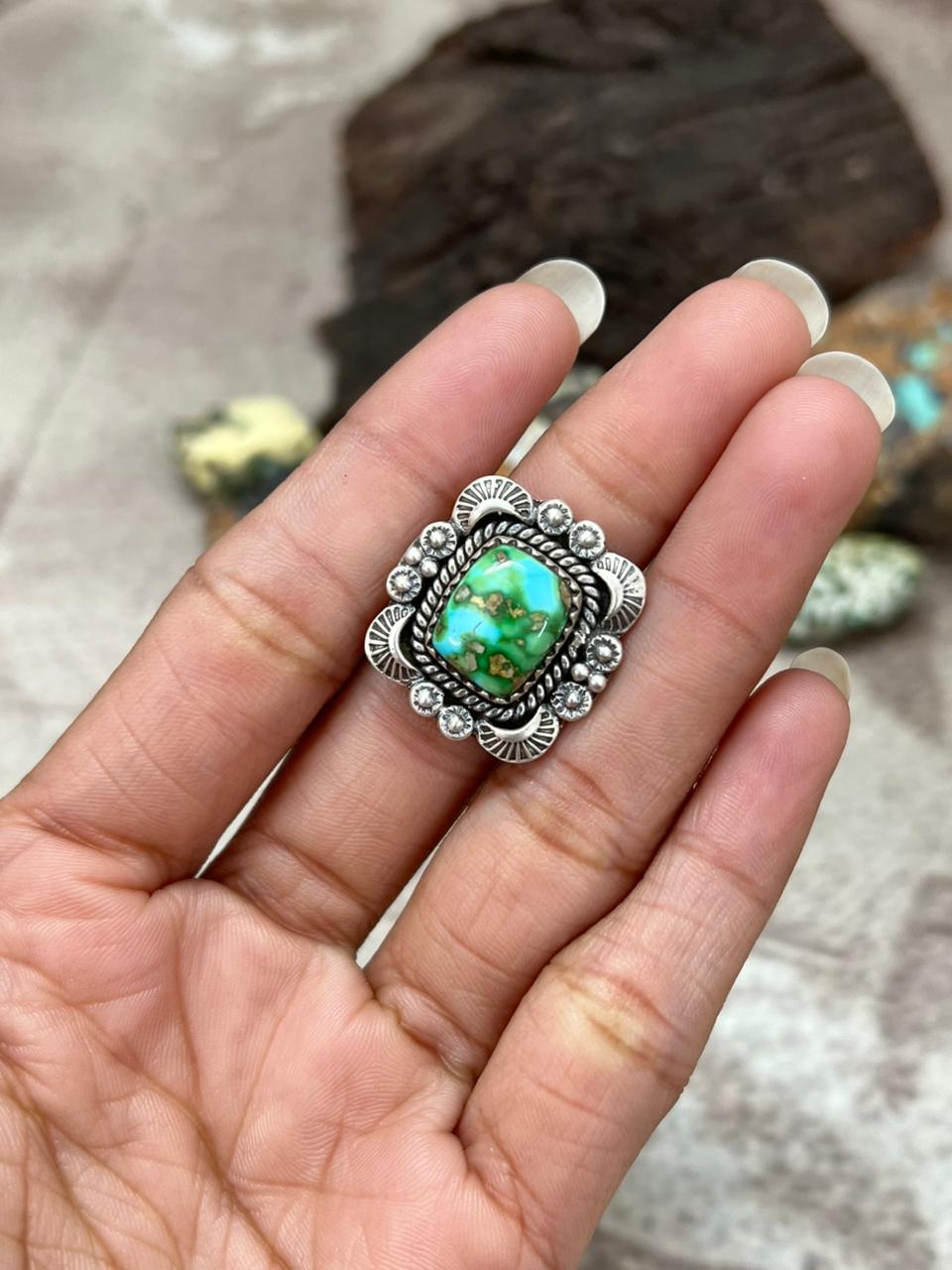 Handmade Sterling Silver Sonoran Mountain Turquoise Adjustable Ring "Signed Nizhoni"