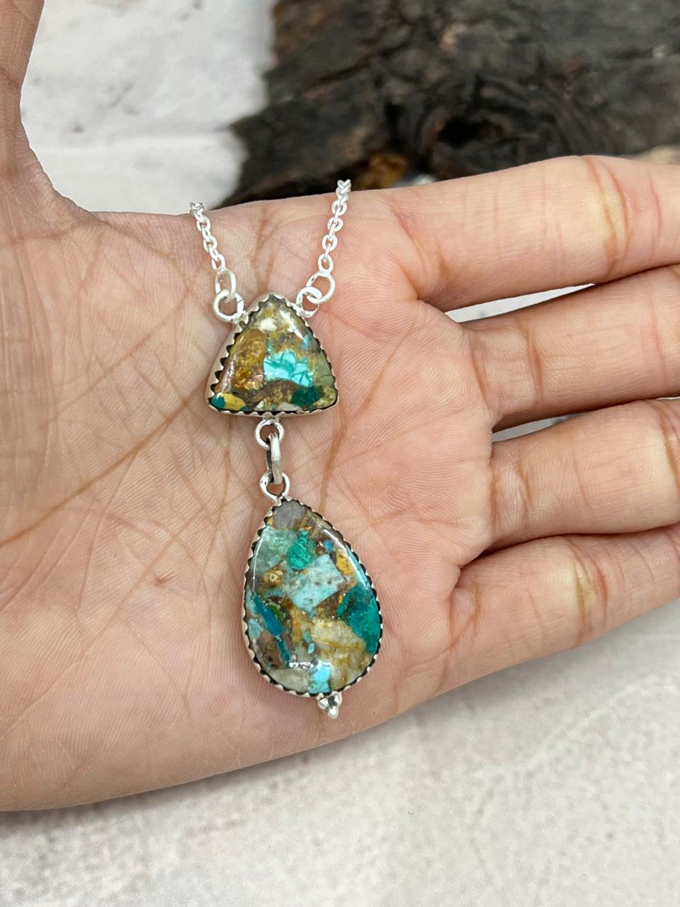 Handmade Sterling Silver Royston Turquoise Necklace with Signed Nizhoni